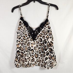 Socialite Lined Leopard Print Camisole with Lace Trim size Small